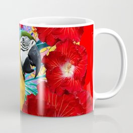 Red Hibiscus Flowers & Blue Macaw Parrot Mug