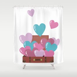 Heart balloons fly out of the suitcase Shower Curtain