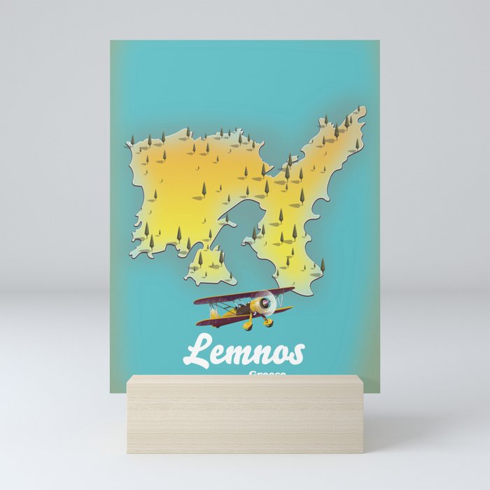 Lemnos greece retro map Mini Art Print