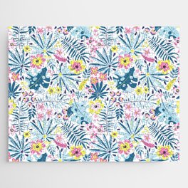 Whimsical Blue Summer Tropical Wildflowers Jigsaw Puzzle