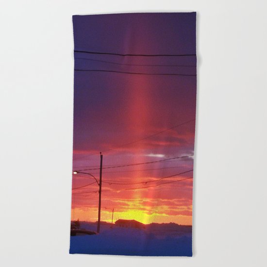 Winter Light Pillar Beach Towel