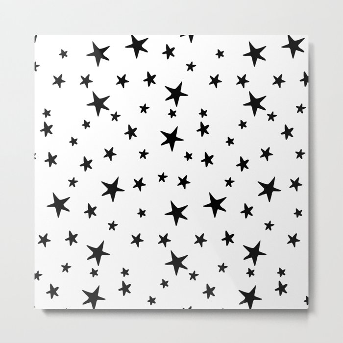 Stars - Black on White Metal Print