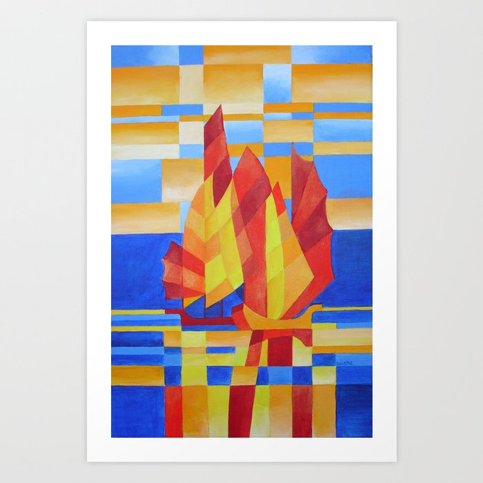 Sailing on the Seven so Blue Abstract Art Print by | Society6