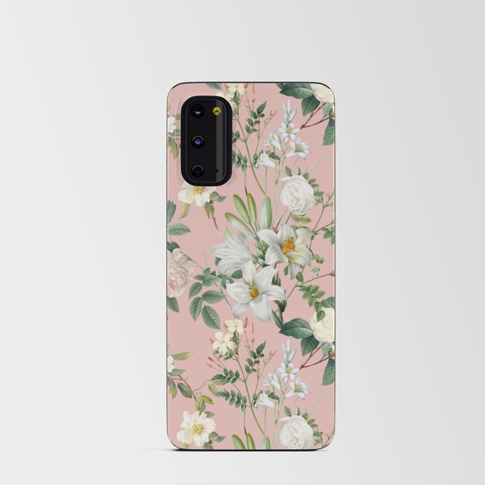 White Flowers Lush Floral Botanical Pattern & Pink Hibiscus Color  Android Card Case
