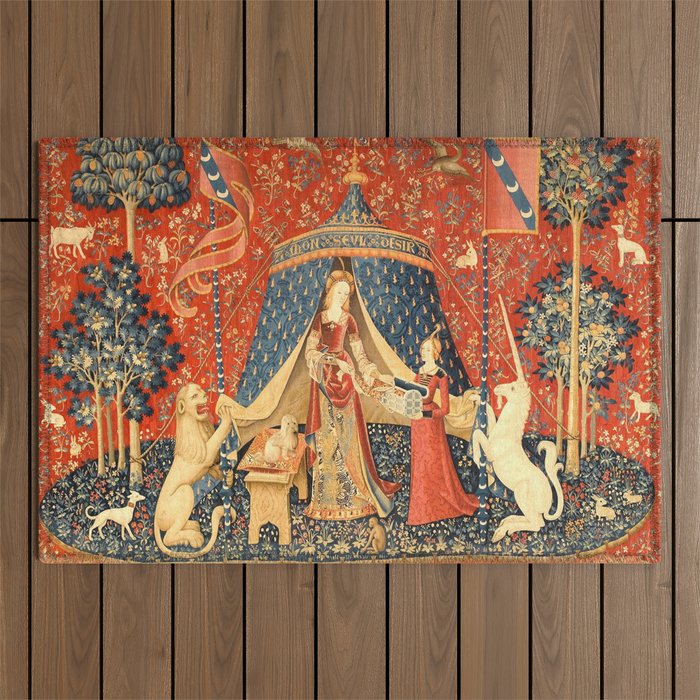 Lady and The Unicorn Medieval Tapestry Outdoor Rug