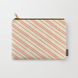 [ Thumbnail: Light Salmon and Beige Colored Stripes/Lines Pattern Carry-All Pouch ]