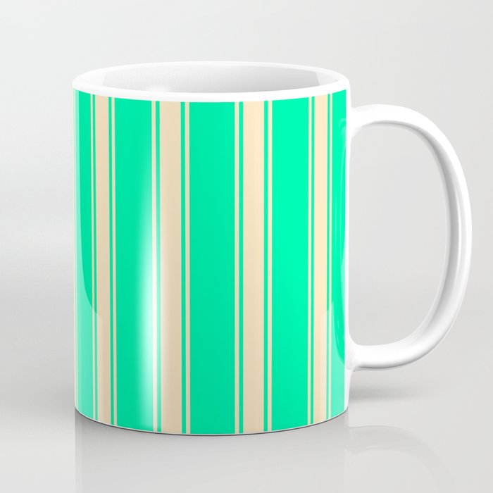 Green & Beige Colored Lined/Striped Pattern Coffee Mug