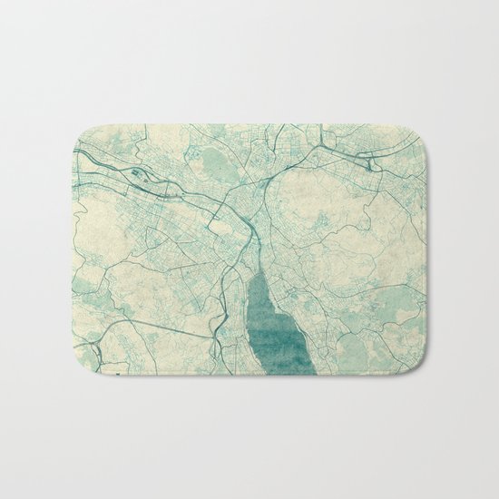 Zurich Map Blue Vintage Bath Mat