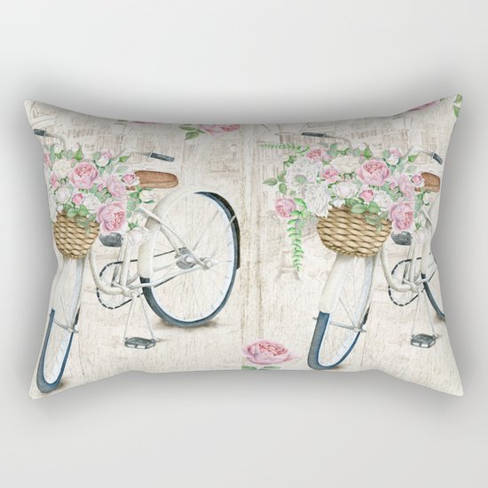 White bike & roses Rectangular Pillow