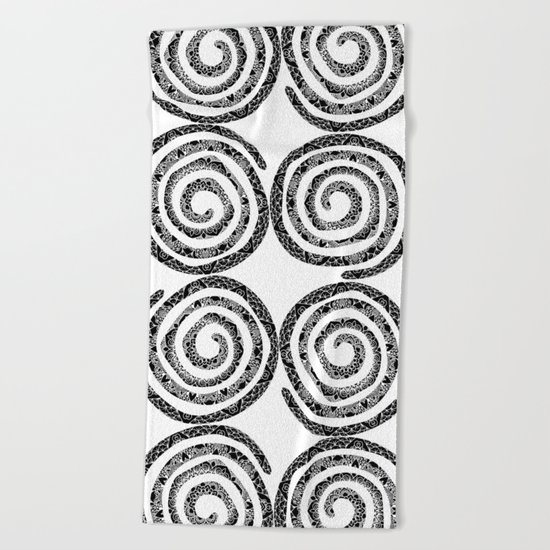 Black & White Patterned Spirals Beach Towel