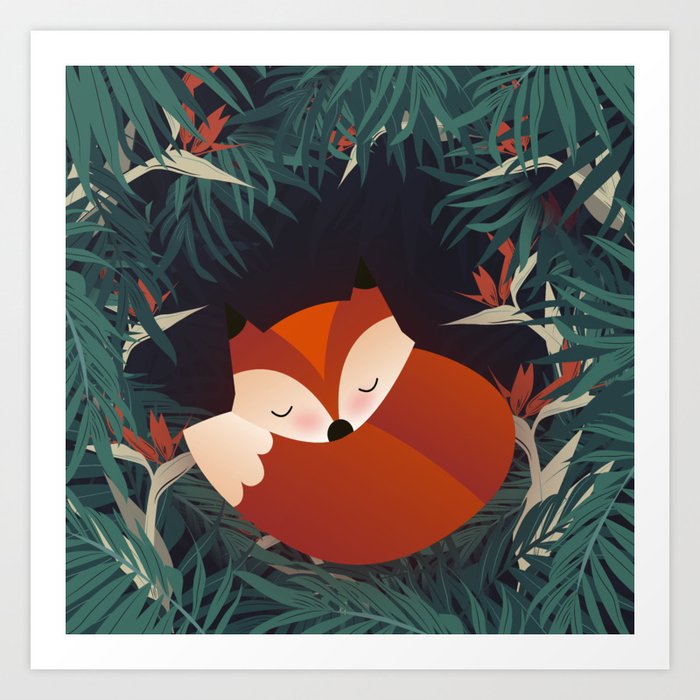 Cute Sleping Forest Fox Art Print