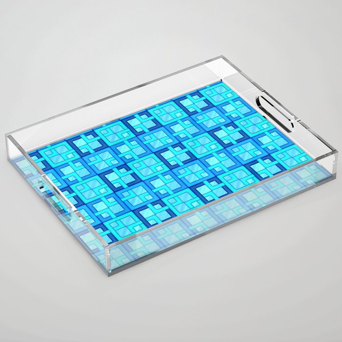 pattern of squares with stained glass style in blue colors Acrylic Tray