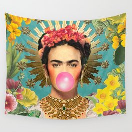 Frida Kahlo Crown & Bubble Gum Wall Tapestry