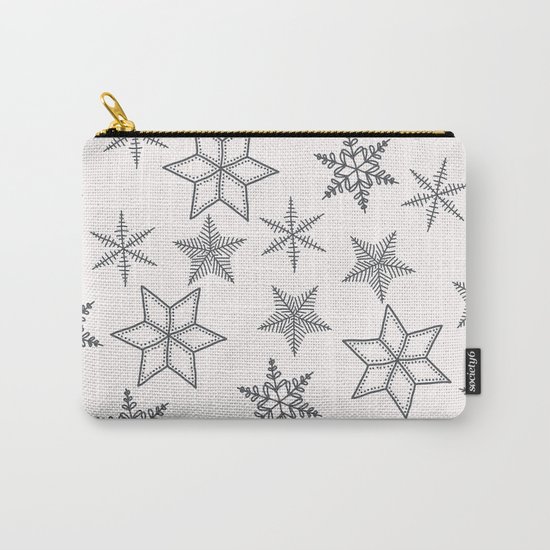 Grey Snowflakes On White Background Carry-All Pouch