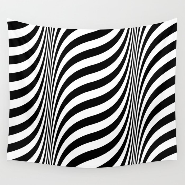 Black And White Op-Art Optical Illusion Line Retro Graphic Wall Tapestry