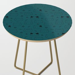 Teal Blue and Black Doodle Kitten Faces Pattern Side Table