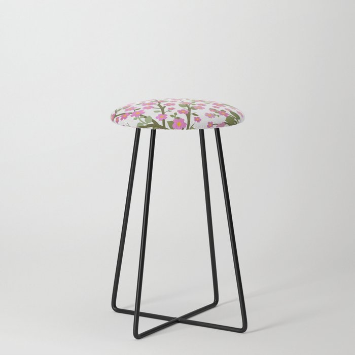 Lovely Blossoms - pink on white Counter Stool