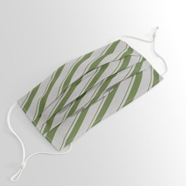 [ Thumbnail: Dark Olive Green & Grey Colored Striped/Lined Pattern Face Mask ]