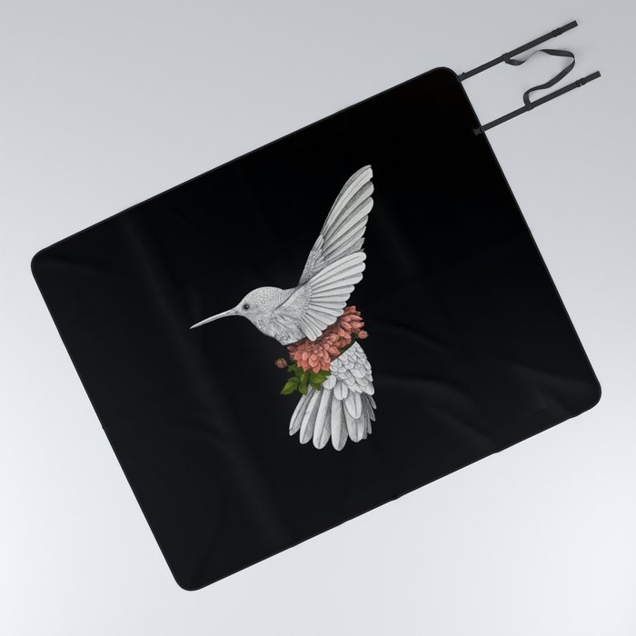 Hummingbird and Dahlias Picnic Blanket