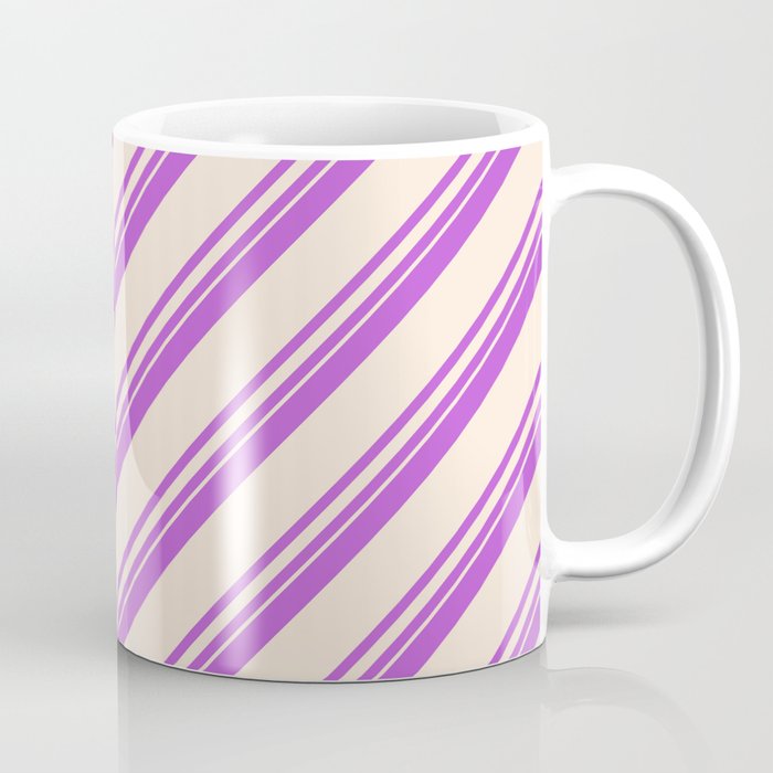 Orchid and Beige Colored Lined Pattern Coffee Mug