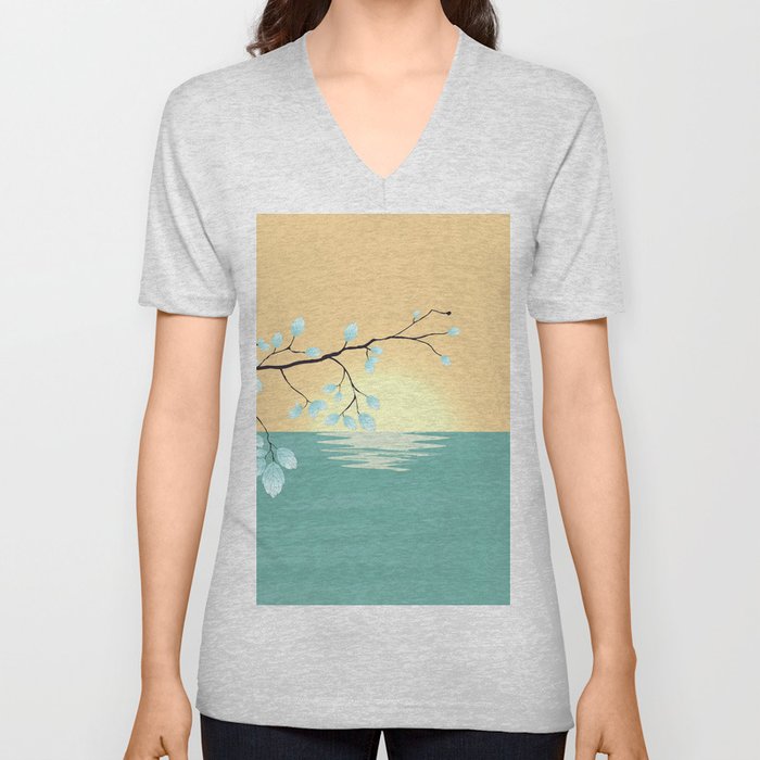 Delicate Asian Inspired Image of Pastel Sky and Lake with Silver