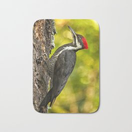 Female Pileated Woodpecker No. 2 Bath Mat | Pileatedwoodpecker, Feathers, Wildlife, Tree, Plumage, Northamerica, Trunk, Perched, Bill, Verticalcomposition 