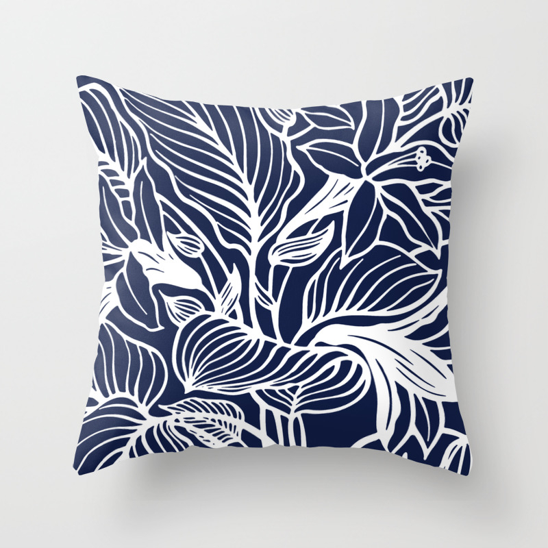 Navy Blue Floral Minimal Throw Pillow By Beautifulhomes Society6