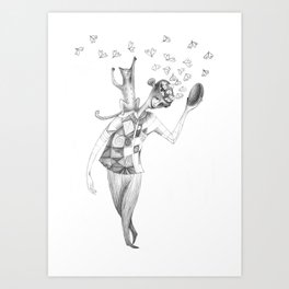 young clown with his cat Art Print