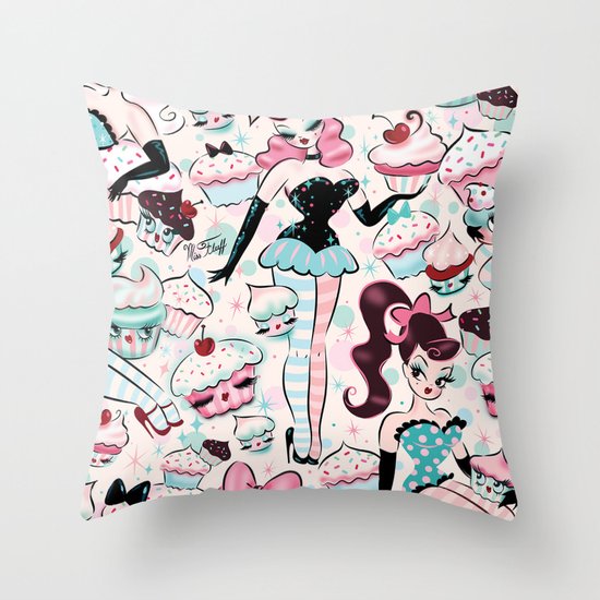Cupcake Dolls Pattern Throw Pillow