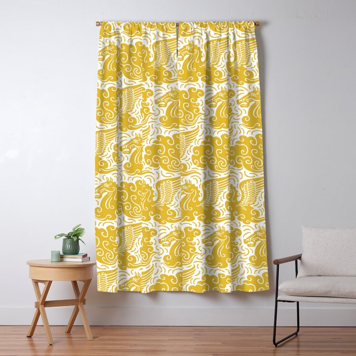 Pegasus Pattern Mustard Yellow Blackout Curtain By Tonymagner