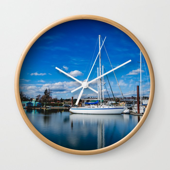 Columbia River Boat Reflection Wall Clock