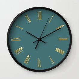 Golden Roman Numbers Wall Clock on Turquoise Background Wall Clock