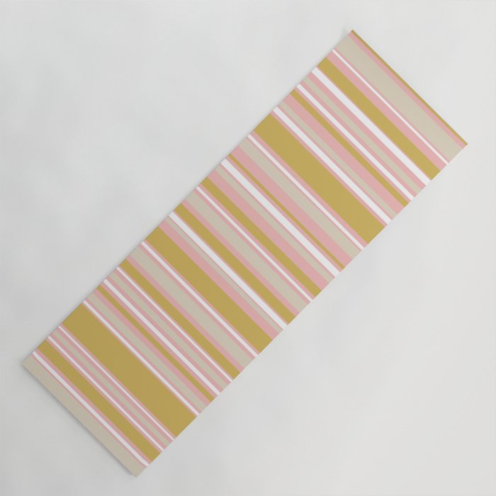 Splendid Stripes - Retro Modern Stripe Pattern in Gold, Pink, White, and Mushroom Yoga Mat