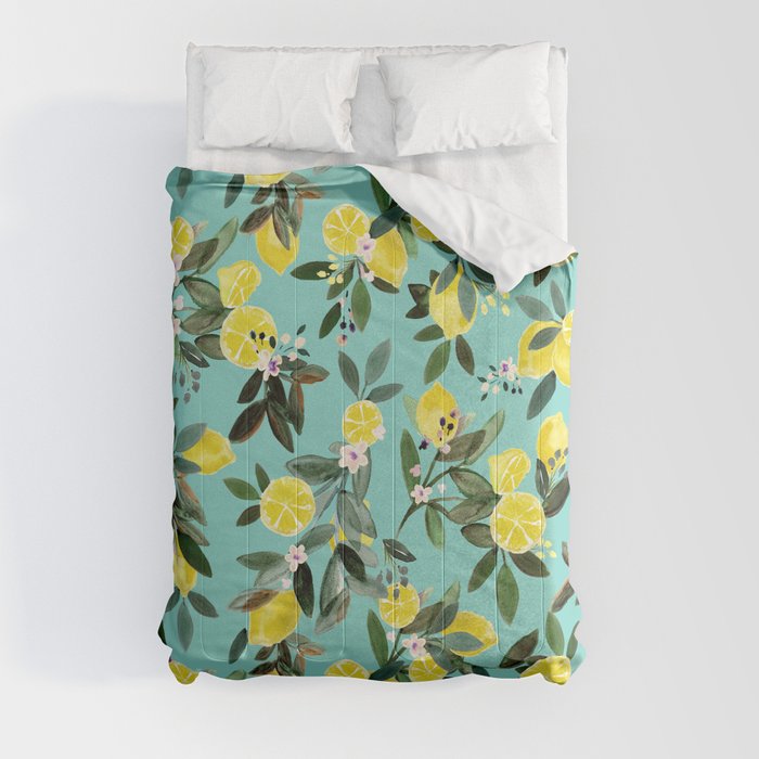 Summer Lemon Floral Comforter