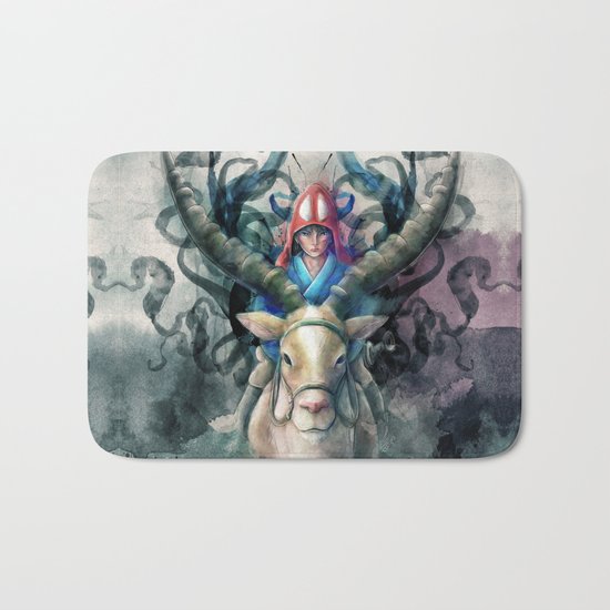 Ashitaka Demon Watercolor Digital Painting Bath Mat