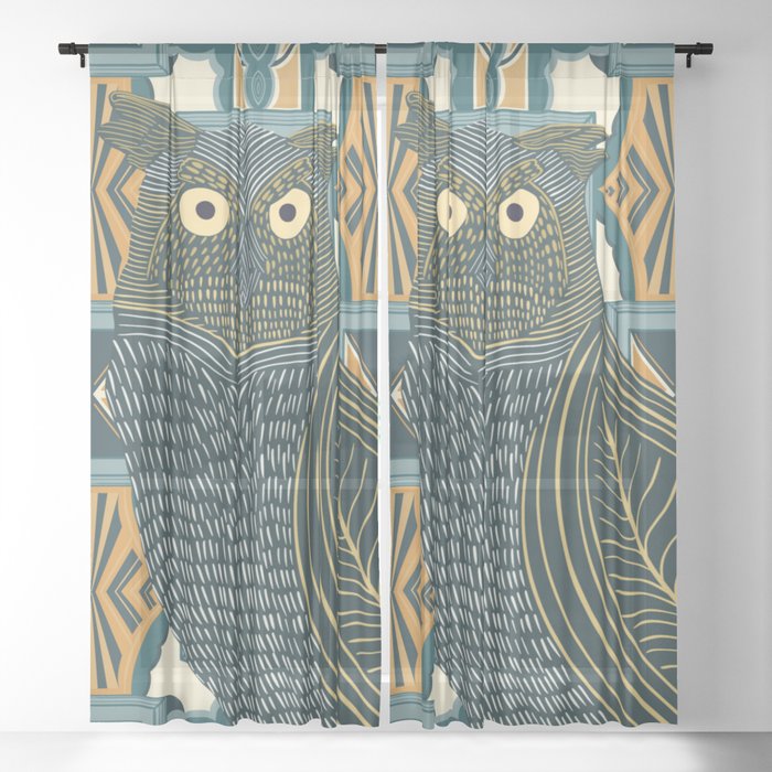 Modern Great Horned Owl Sheer Curtain