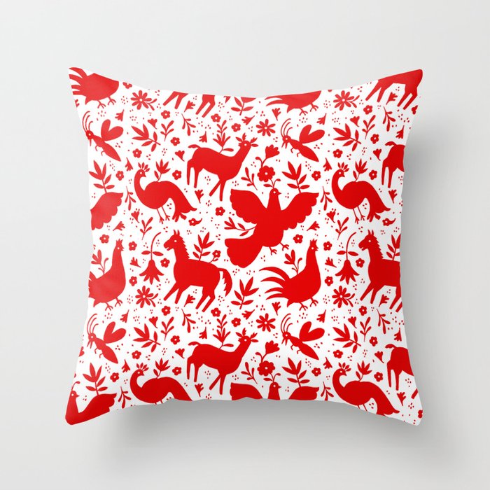 Otomi in red Throw Pillow