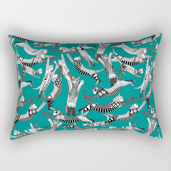 cat party teal blue Rectangular Pillow