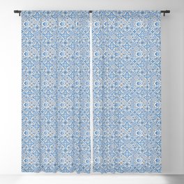 Blue and Gray Heritage Vintage Traditional Moroccan Zellij Zellige Tiles Style Blackout Curtain