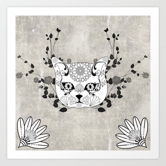 Wonderful sugar cat skull Art Print