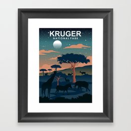 Kruger National Park Travel Poster Night Framed Art Print