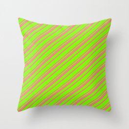 [ Thumbnail: Green and Light Coral Colored Striped Pattern Throw Pillow ]