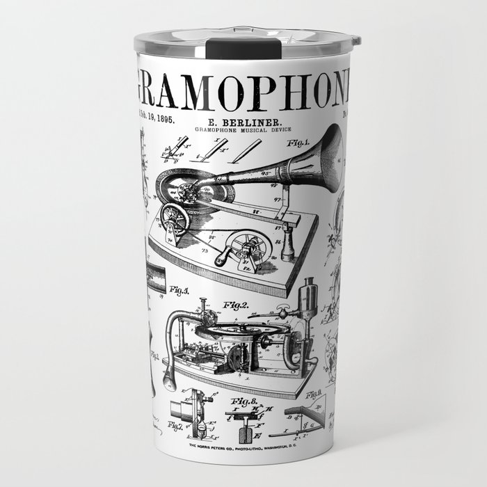 Gramophone Vinyl Record Lover Musician DJ Vintage Patent Travel Mug