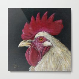 Rooster Metal Print | White, Black, Painting, Chicken, Farm, Red, Rooster, Acrylic, Kitchen, Farmhouse 