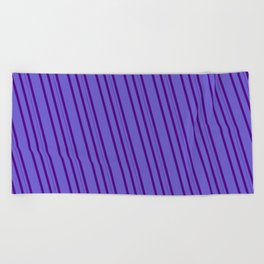 [ Thumbnail: Slate Blue and Indigo Colored Striped/Lined Pattern Beach Towel ]