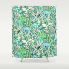 Improbable Botanical with Dinosaurs - soft pastels Shower Curtain