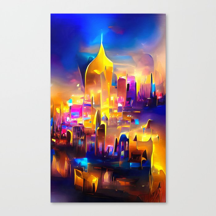 City Lights 02 Gold and Blue Canvas Print