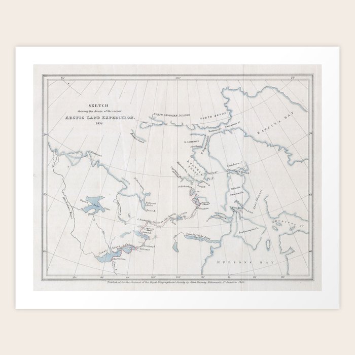 1835 Murray Map of the Arctic Land Expedition (Hudson Bay, Canada) Art
