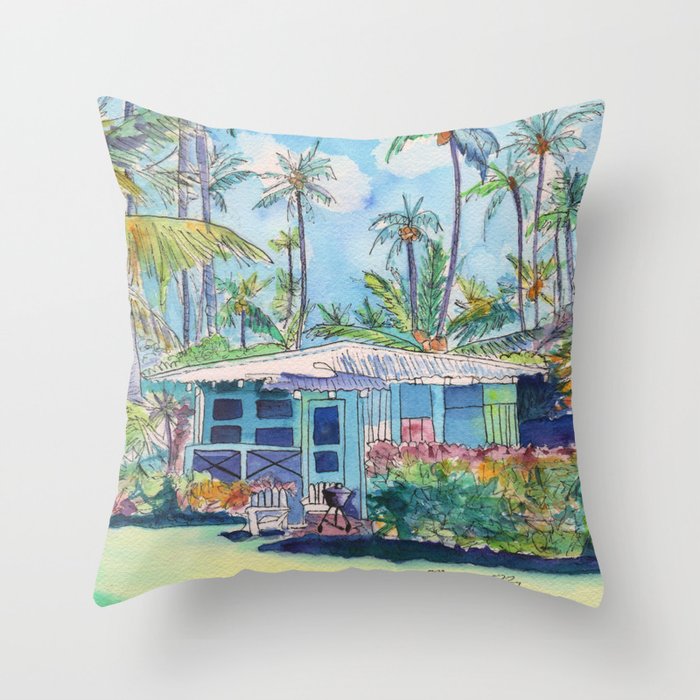 Kauai Blue Cottage 2 Throw Pillow