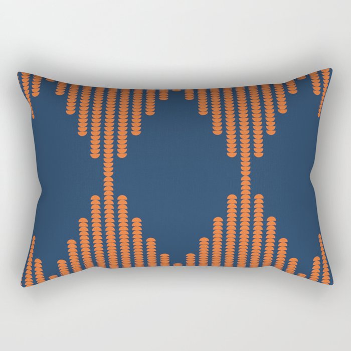 Moon Phases Pattern in Navy Blue and Orange Rectangular Pillow